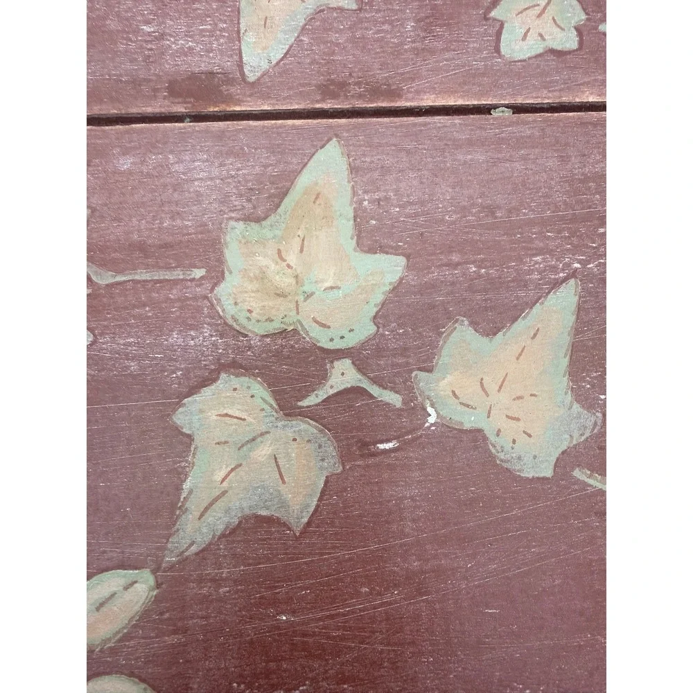 Vintage 1930s Bentwood Hat Box Hand Painted Ivy Leaf Round Storage 15 Inch Wide
